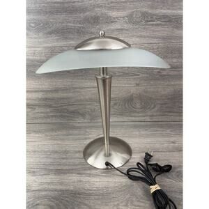 Vintage Satin Nickel Metal Desk Lamp with Touch Sensor Frosted Glass Lamp MCM